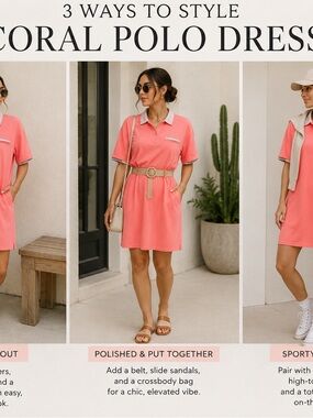 Cuddl Duds Coral Polo Dress with Contrast Collar